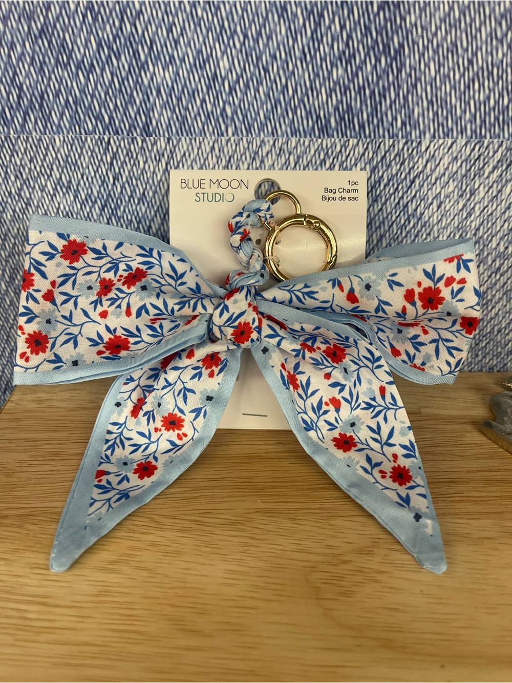 Light Blue Floral Bow Bag Charm